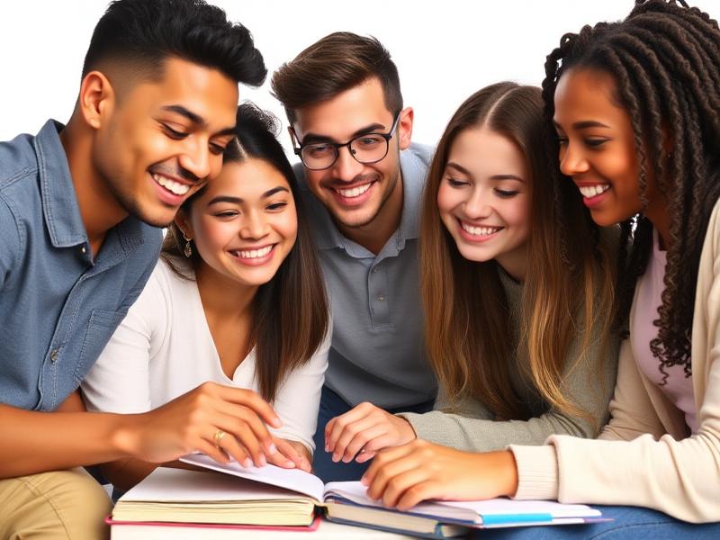 Diverse group of students learning together